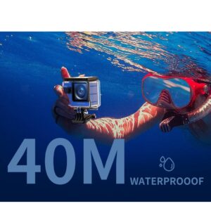 WOLFANG GA300 Sportcamera 4K 60FPS, 24 MP groothoek, touchscreen, wifi-camera, waterdicht, 8-voudige zoom, stabilisator, EIS-camera (microfoon, afstandsbediening, 2 batterijen 1350 mAh en accessoireset)
